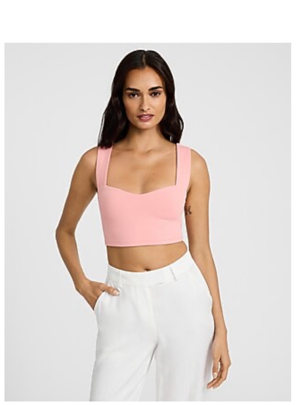 Express Pink Body Contour High Compression Sweetheart Cropped Tank - Med